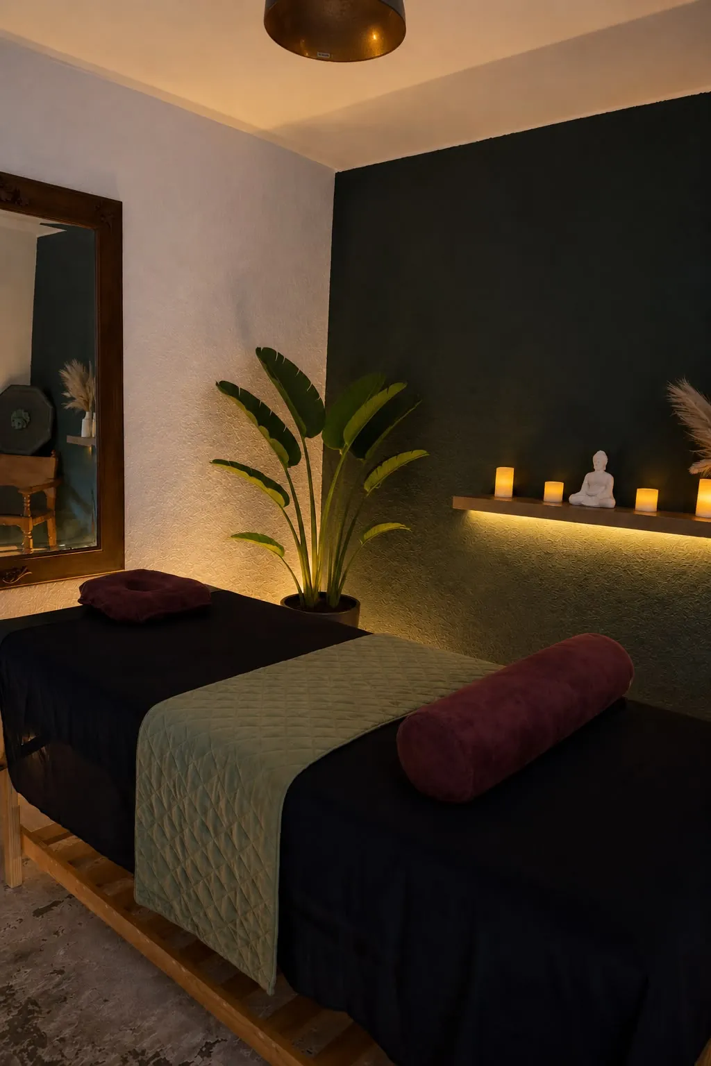 Cabina de masaje con luz de velas
